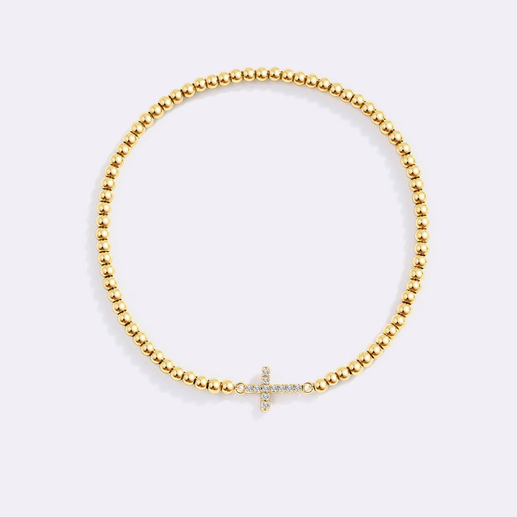 Gold Beaded Cross Stretch Bracelet — view 8