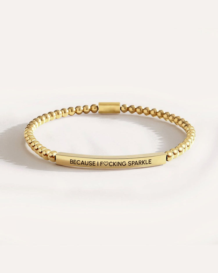 Because I F♡cking Sparkle Gold Beaded Inspire Bracelet by MATCHIN