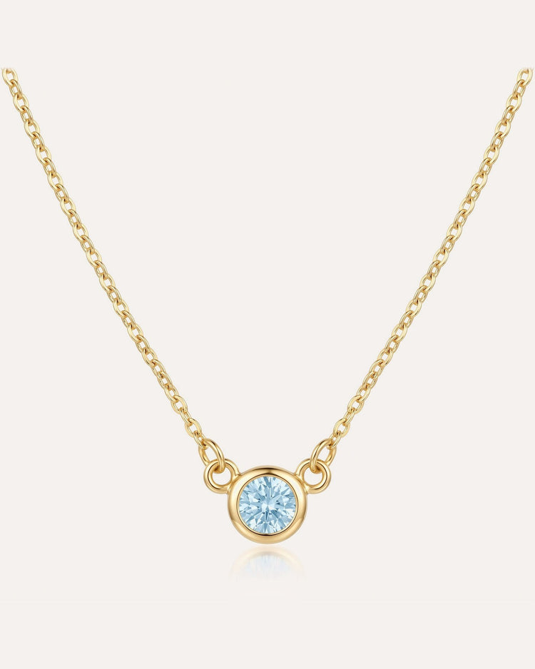 Dainty Family Birthstones Necklace in gold with one birthstone set in a gently curved bar