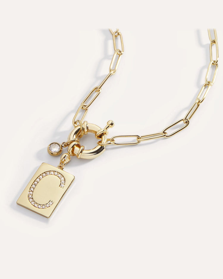 Pave Initial Pendant Necklace with Paperclip Chain by MATCHIN