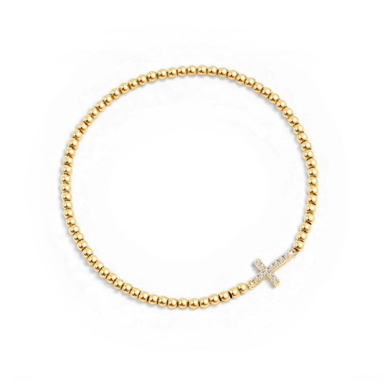 Gold Beaded Cross Stretch Bracelet — view 4