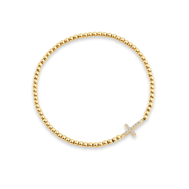 Gold Beaded Cross Stretch Bracelet — view 7