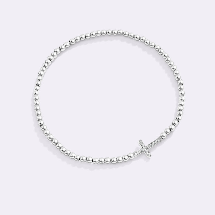 Gold Beaded Cross Stretch Bracelet — view 12