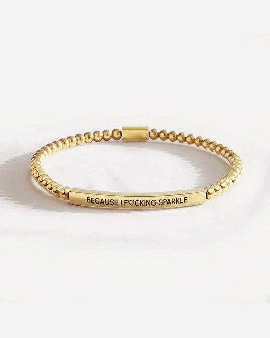 Because I F♡cking Sparkle Gold Beaded Inspire Bracelet by MATCHIN