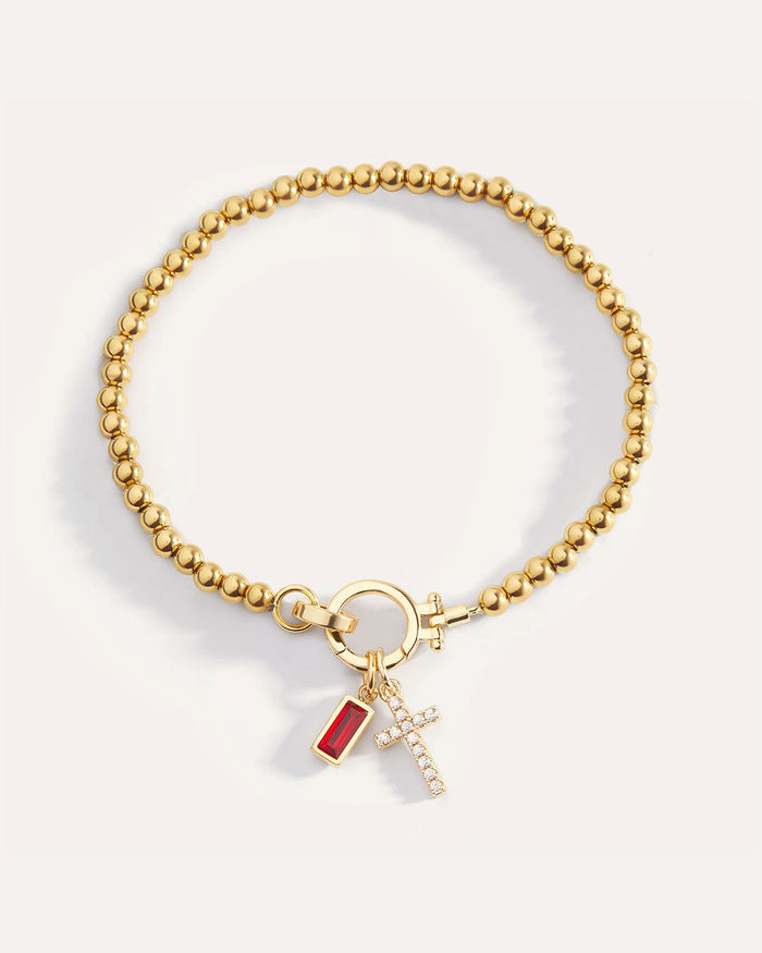 Cross Charm Birthstone Bracelet