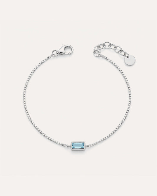 Dainty Baguette Birthstone Bracelet in sterling silver with one birthstone