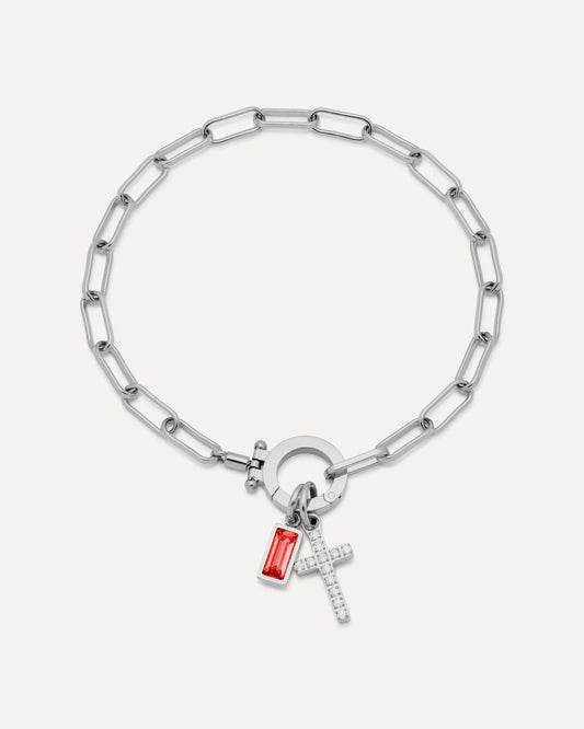 Paperclip Birthstone Cross Charm Bracelet — view 6
