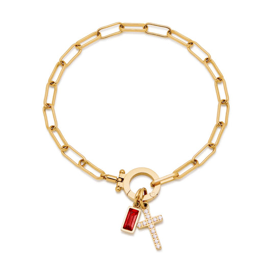 Paperclip Birthstone Cross Charm Bracelet — view 8