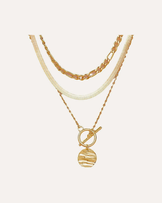 Savira Textured Coin Layered Necklace by MATCHIN