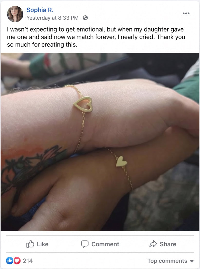 Facebook post from Sophia R. about her Matchin bracelets
